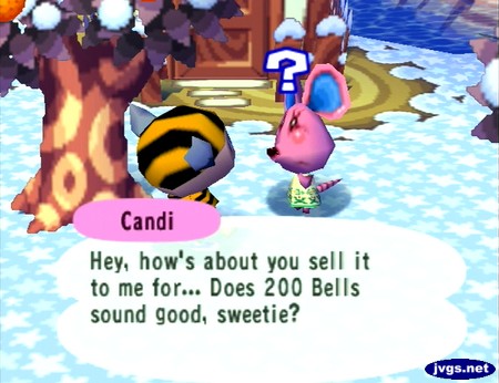 Candi: Hey, how's about you sell it to me for... Does 200 bells sound good, sweetie?