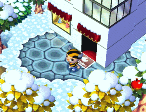 GIF showing the white snow of winter and the green grass of spring in Animal Crossing for Nintendo GameCube.