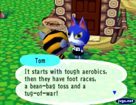 Tom: It starts with tough aerobics, then they have foot races, a bean-bag toss and a tug-of-war!