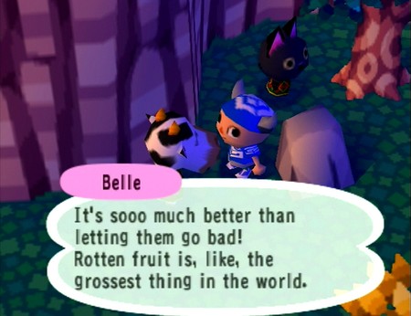 Belle: It's sooo much better than letting them go bad! Rotten fruit is, like, the grossest thing in the world.