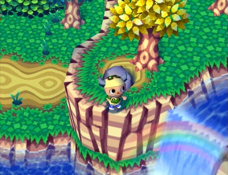 Looking at the rainbow in the waterfall.