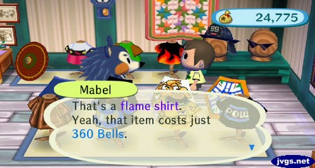 Mabel: That's a flame shirt. Yeah, that item costs just 360 bells.