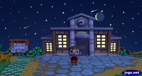 Two shooting stars over town hall.