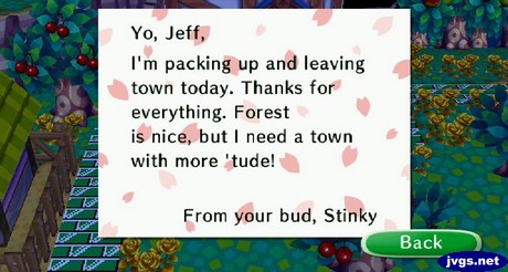 Stinky's goodbye letter.