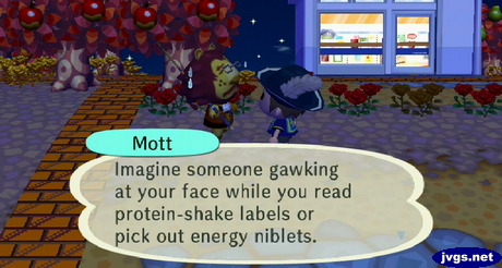 Mott: Imagine someone gawking at your face while you read protein-shake labels or pick out energy niblets.