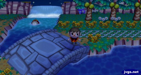 Pascal in the river after going over the waterfall.