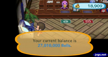 Your current balance is 27,010,000 bells.