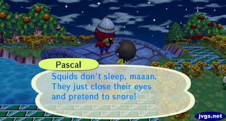 Pascal: Squids don't sleep, maaan. They just close their eyes and pretend to snore!