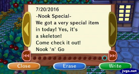 - Nook Special - We got a very special item in today! Yes, it's a skeleton!