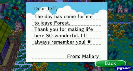 Mallary's goodbye letter.