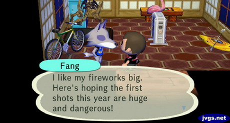Fang: I like my fireworks big. Here's hoping the first shots this year are huge and dangerous!
