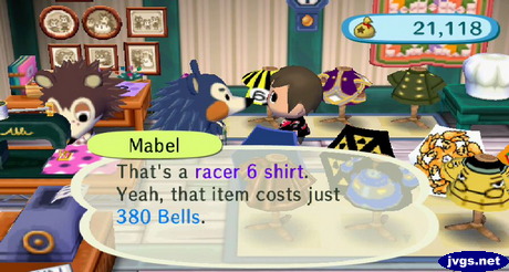 Mabel: That's a racer 6 shirt. Yeah, that item costs just 380 bells.