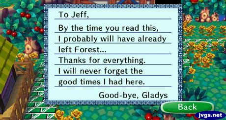 Gladys's goodbye letter.