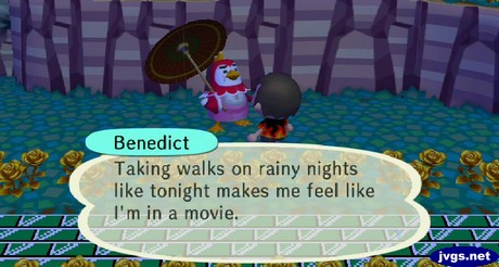 Benedict: Taking walks on rainy nights like tonight makes me feel like I'm in a movie.