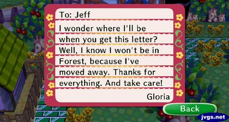 Gloria's goodbye letter.