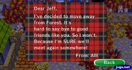 Alli's goodbye letter.