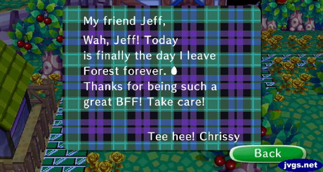 Chrissy's goodbye letter.