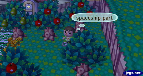 Find the spaceship part behind a tree.