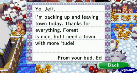 Ed's goodbye letter in Animal Crossing: City Folk (ACCF).
