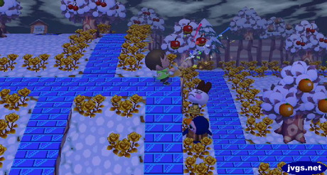 Me standing on a cliff and firing a party popper over Genji's head. Genji looks up at me angrily.