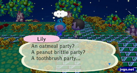 Lily: An oatmeal party? A peanut brittle party? A toothbrush party...