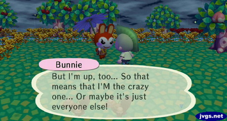 Bunnie: But I'm up, too... So that means that I'M the crazy one... Or maybe it's just everyone else!