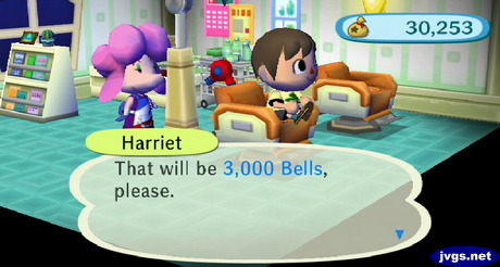 Harriet: That will be 3,000 bells, please.