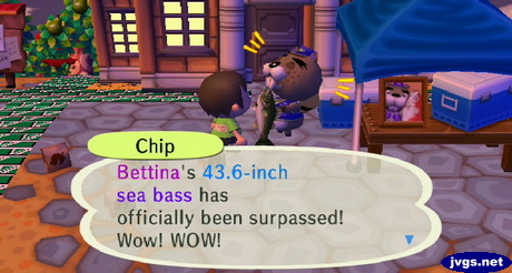 Chip: Bettina's 43.6-inch sea bass has officially been surpassed! Wow! WOW!