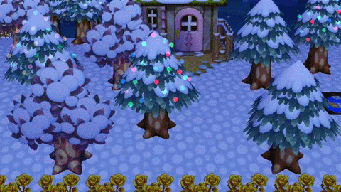Animated GIF of Christmas lights on trees in Animal Crossing: City Folk (ACCF).