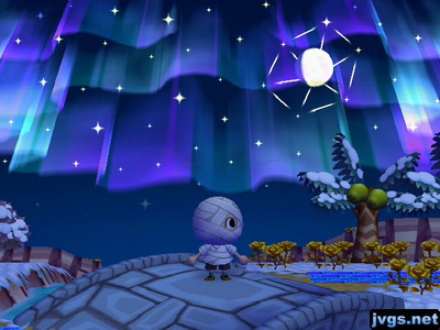 The northern lights in the sky, with the moon in the middle of my orange constellation.