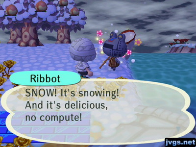 Ribbot: SNOW! It's snowing! And it's delicious, no compute!