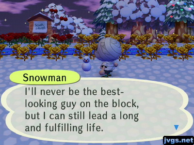 Tiny Snowman: I'll never be the best-looking guy on the block, but I can still lead a long and fulfilling life.