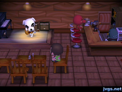 I listen as K.K. performs Only Me. Octavian is also present, enjoying some coffee.