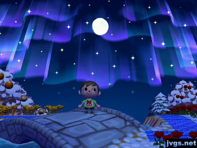 The northern lights in Animal Crossing: City Folk (ACCF).