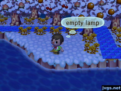 I find an empty lamp on the ground near the river.