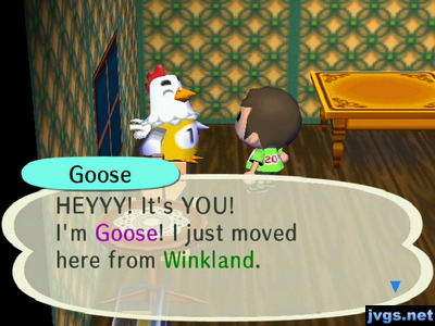 Goose: HEYYY! It's YOU! I'm Goose! I just moved here from Winkland.