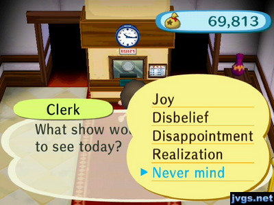 Clerk: What show would you like to see today? Joy, Disbelief, Disappointment, Realization, Never mind.