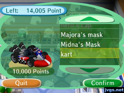 Points catalog. Kart: 10,000 points.