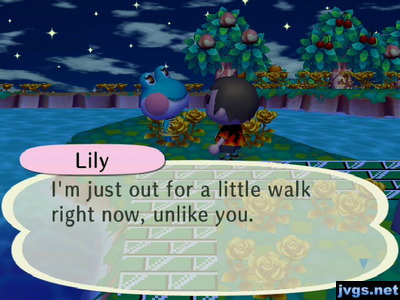 Lily: I'm just out for a little walk right now, unlike you.