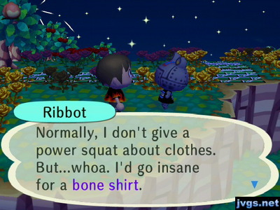 Ribbot: Normally, I don't give a power squat about clothes. But...whoa. I'd go insane for a bone shirt.
