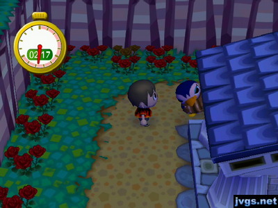 Friga peeking out from behind the museum during a game of hide-and-seek.