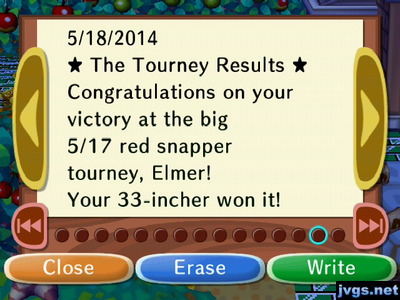 The Tourney Results: Congratulations on your victory at the big 5/17 red snapper tourney, Elmer! Your 33-incher won it!