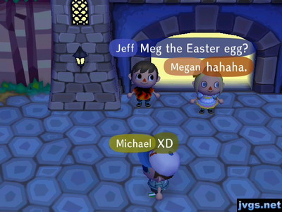 Jeff to Meg, who was wearing a colorful dress: Meg the Easter egg?