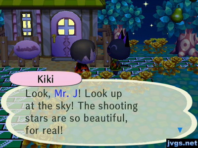 Kiki: Look, Mr. J! Look up at the sky! The shooting stars are so beautiful, for real!
