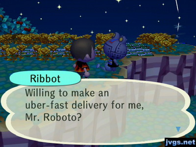 Ribbot: Willing to make an uber-fast delivery for me, Mr. Roboto?