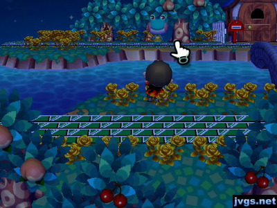 Waving to Lily from across the river.