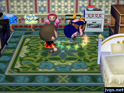 Friga appears upside-down as she flips taking medicine.