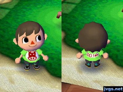The New Year's Shirt 2014 in Animal Crossing: City Folk (ACCF). Front and back are shown.