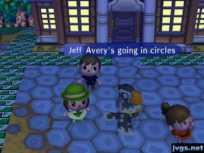 Avery walking in circles outside of town hall.