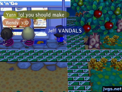 Megan and Wendy trying to smash Nook's windows with shovels.